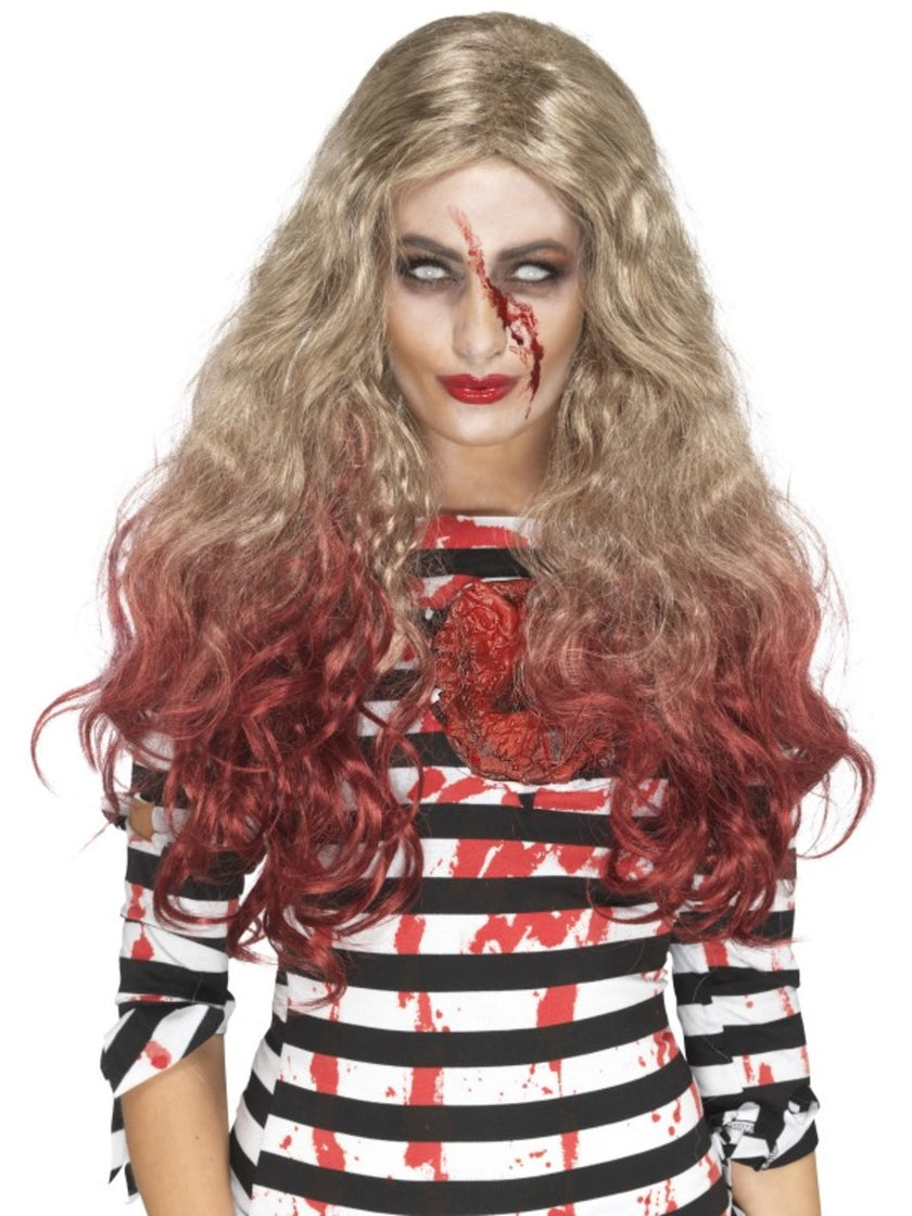 Perruque zombie blonde en sang femme