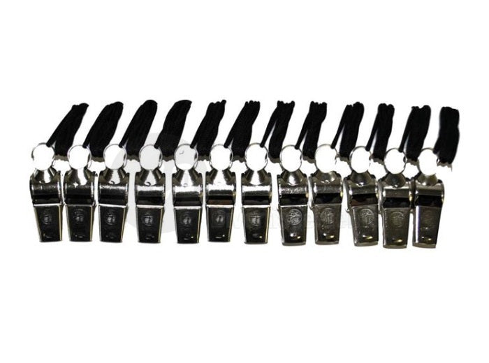 lot de 12 sifflets métal tour de cou