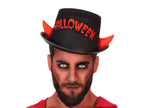 chapeau haut de forme motif halloween avec cornes adulte