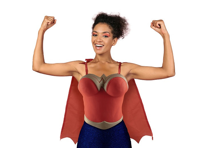 bustier plastron super-héroïne guerrière rouge avec cape