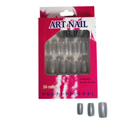 lot de 24 faux ongles à paillettes argent