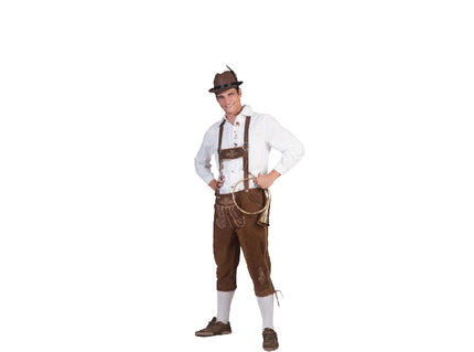 pantalon à bretelles de tyrolien en cuir pu brun