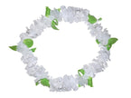 collier de fleurs épais tahiti hawaï blanc avec feuilles vertes