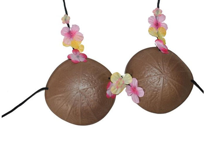 soutien gorge noix de coco avec fleurs plastique