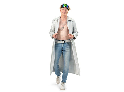 veste manteau long argent homme