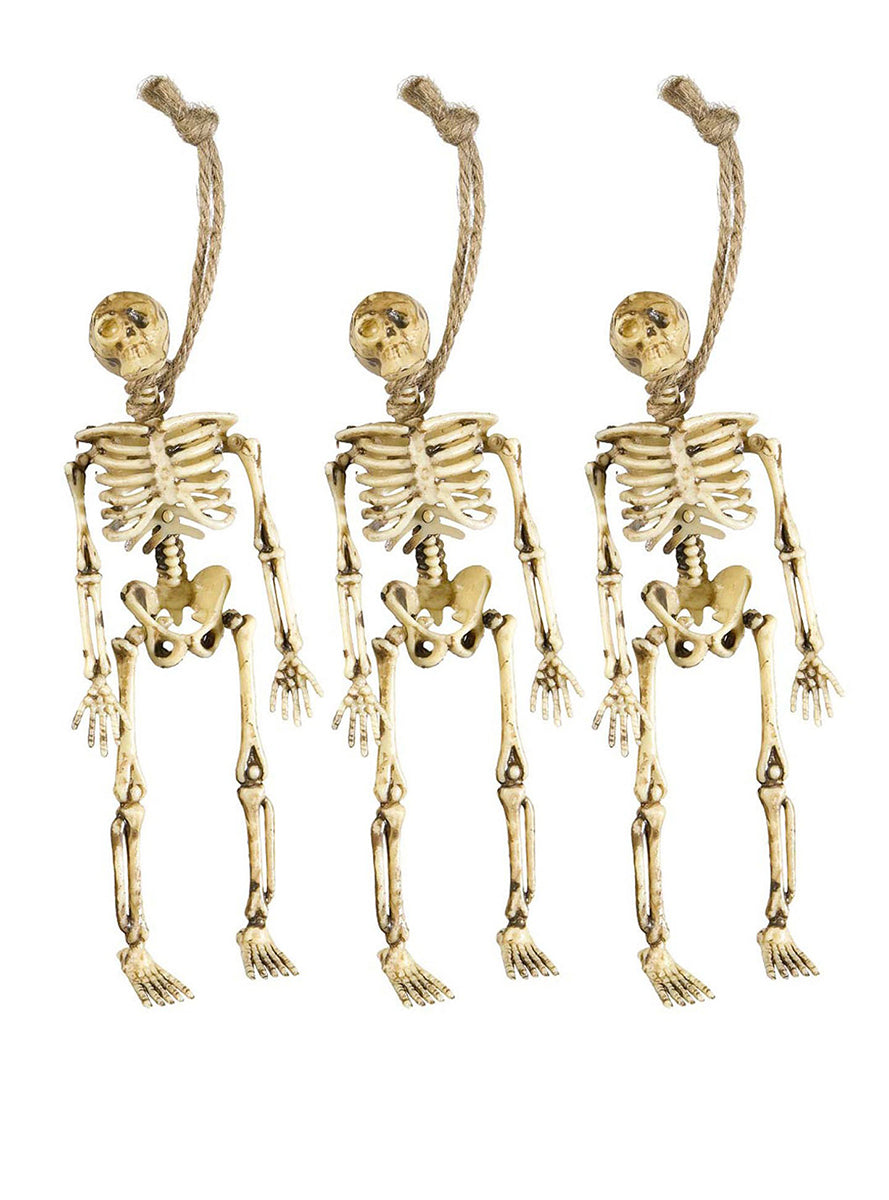 3 squelettes Halloween suspendus (15 cm)