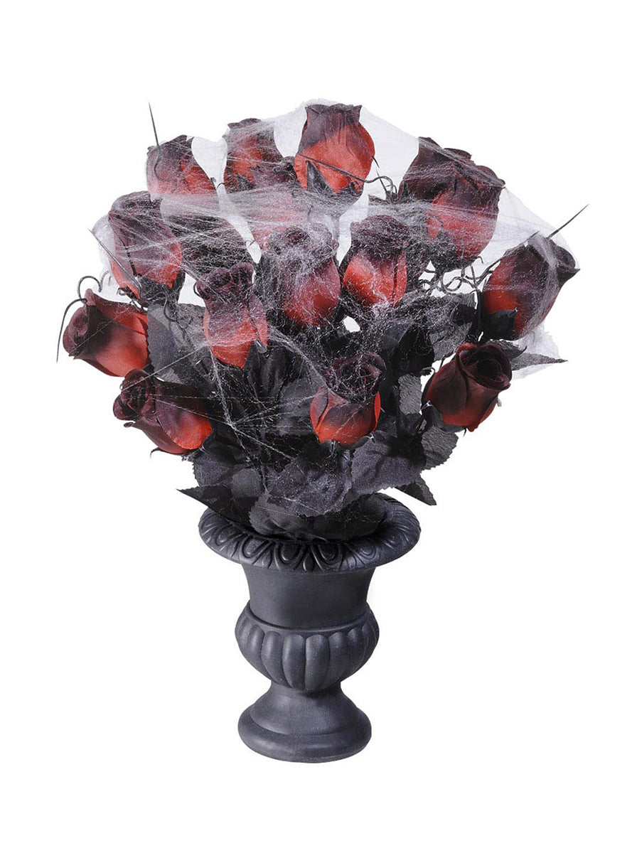Vase avec roses rouges et toile d'araignée