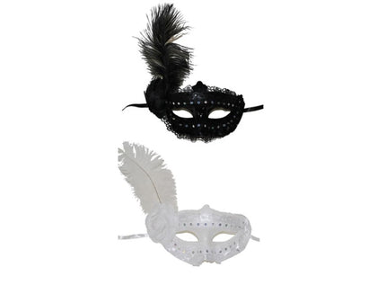 masque dentelles et plume noir