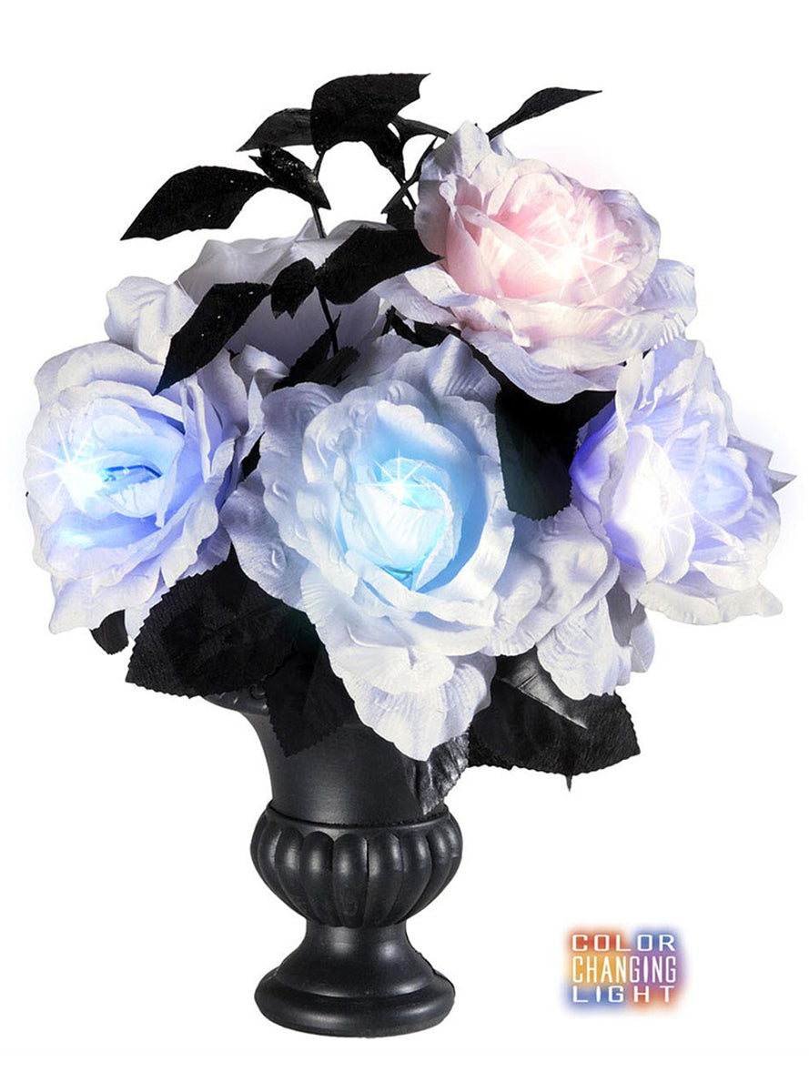 Vase 6 roses blanches avec lumières