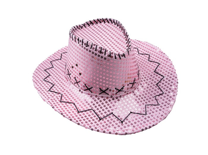 chapeau cowboy à sequins rose clair adulte