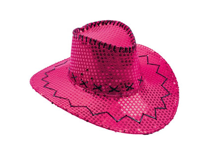 chapeau cowboy à sequins rose pink adulte