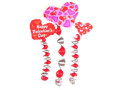 lot de 3 suspensions spirales métal coeur st valentin 80cm
