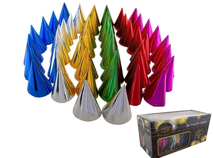 lot de 50 chapeaux coniques en carton métallisé 20cm