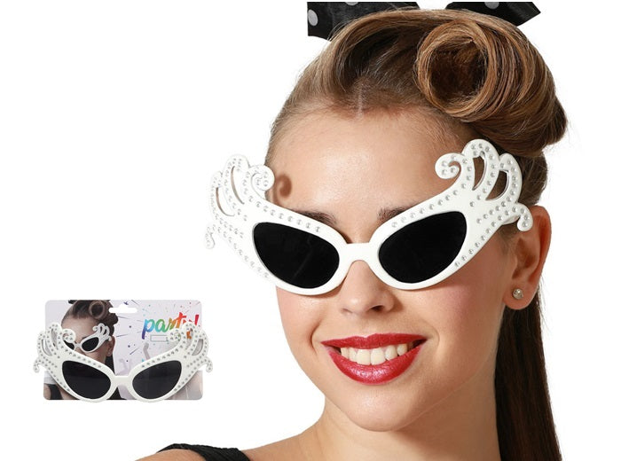 lunettes vintage diva blanc avec effet strass adulte