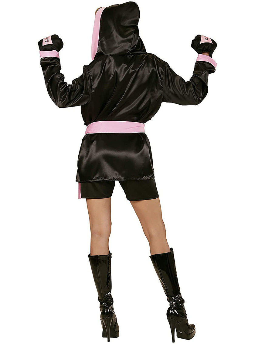 Déguisement boxeuse noir et rose femme
