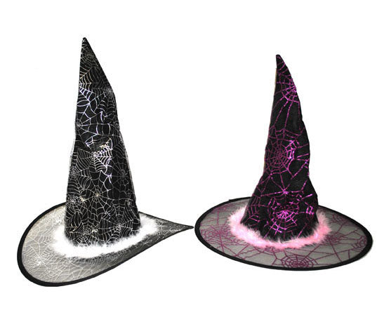 chapeau sorcière toile araignée et moumoutte rose adulte