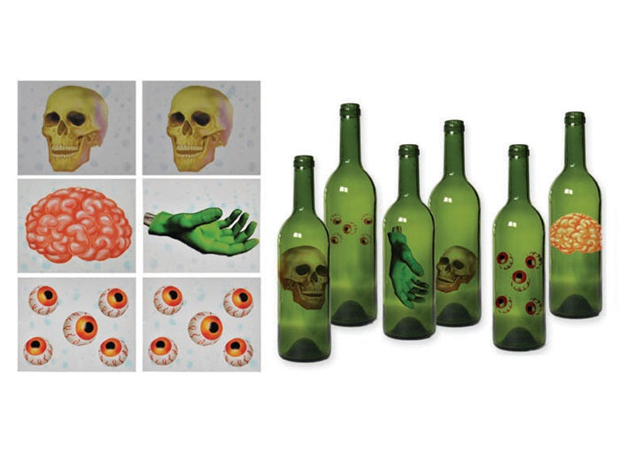 lot de 6 stickers pour bouteille ou vitre 13.5cm
