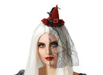 pince à cheveux halloween mini chapeau rouge avec voile
