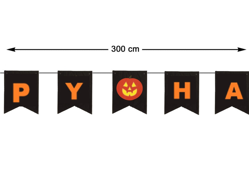 guirlande fanions noir motif happy halloween orange 3m