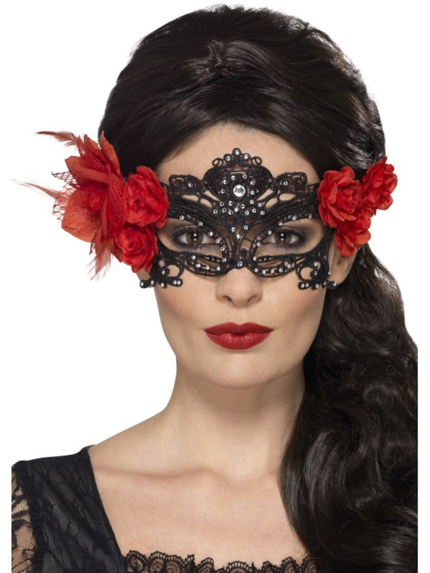 Loup noir avec fleur rouge femme