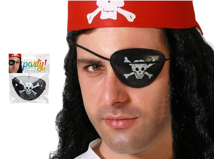 cache-oeil pirate noir avec motif crâne blanc adulte