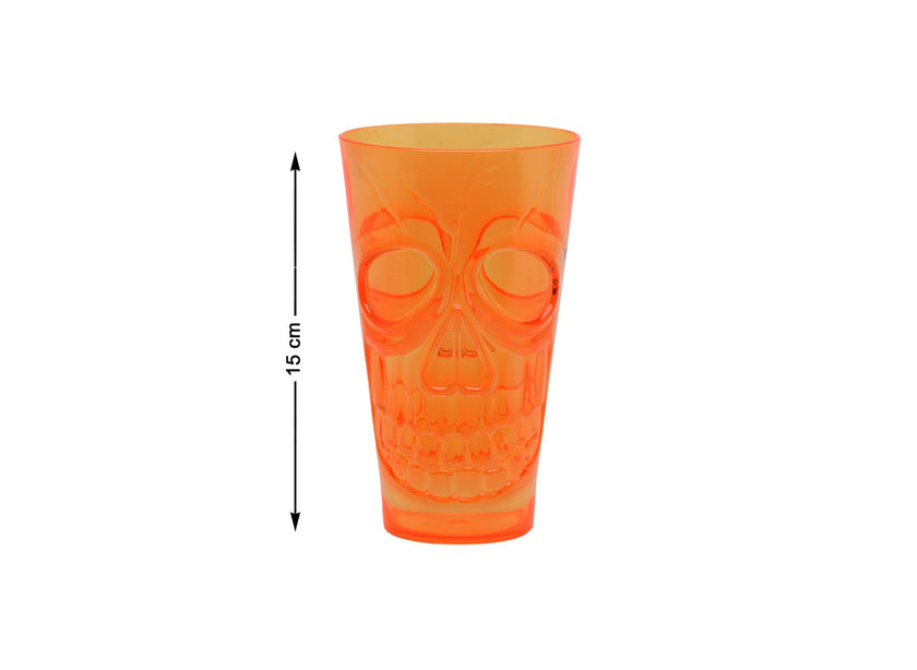 verre gobelet halloween orange motif crâne 15cm