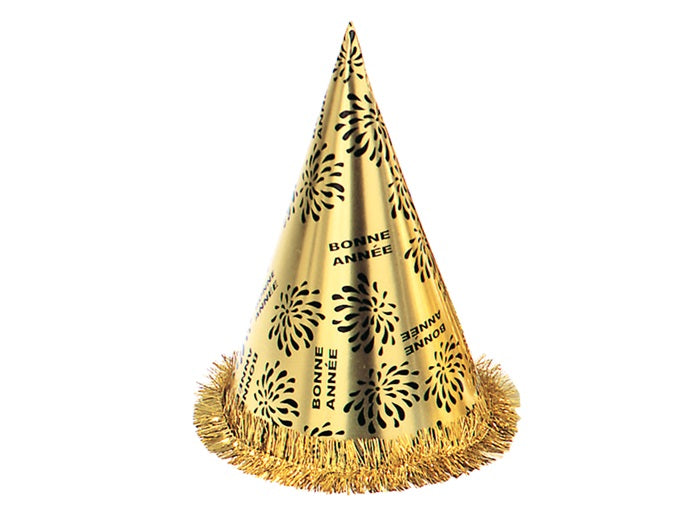 chapeau cône métallisé or bonne année avec guirlande 27cm