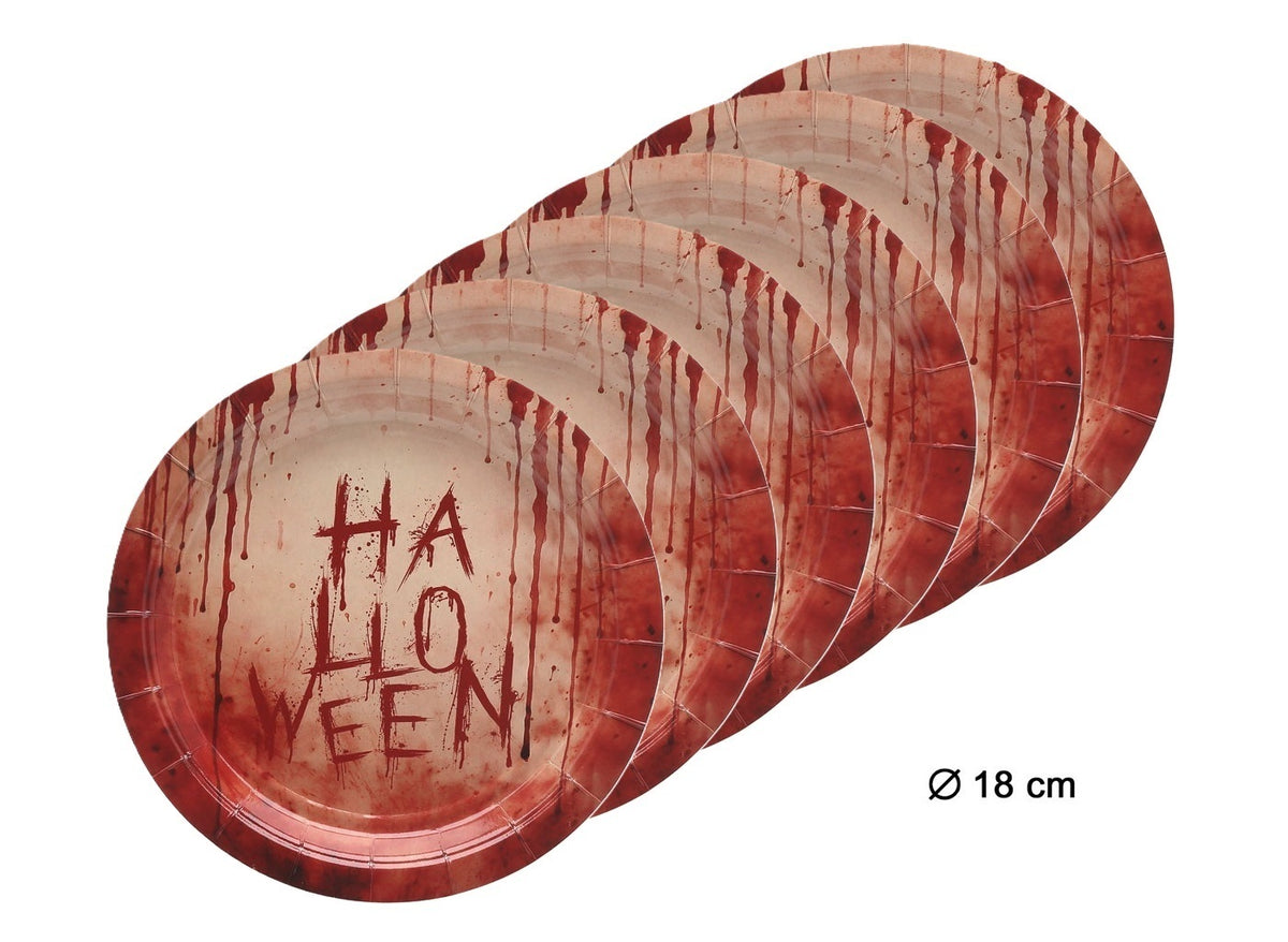lot de 6 assiettes sanglantes halloween en carton 18cm