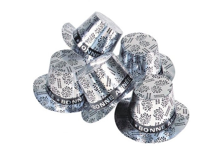 chapeau haut de forme bonne année argent