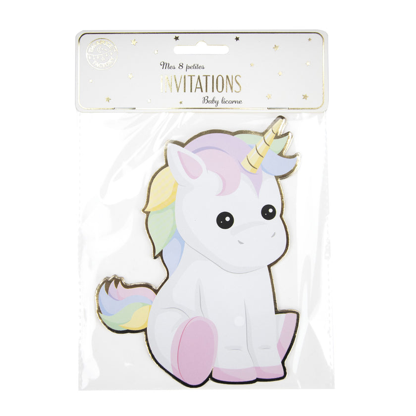 SET DE 8 INVITATIONS BABY LICORNE