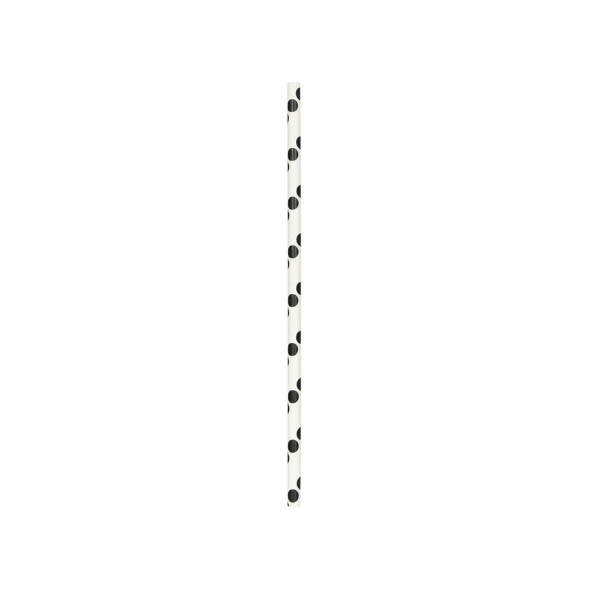 SET 10 PAILLES BLANCHES POIS NOIRS BABY PANDA