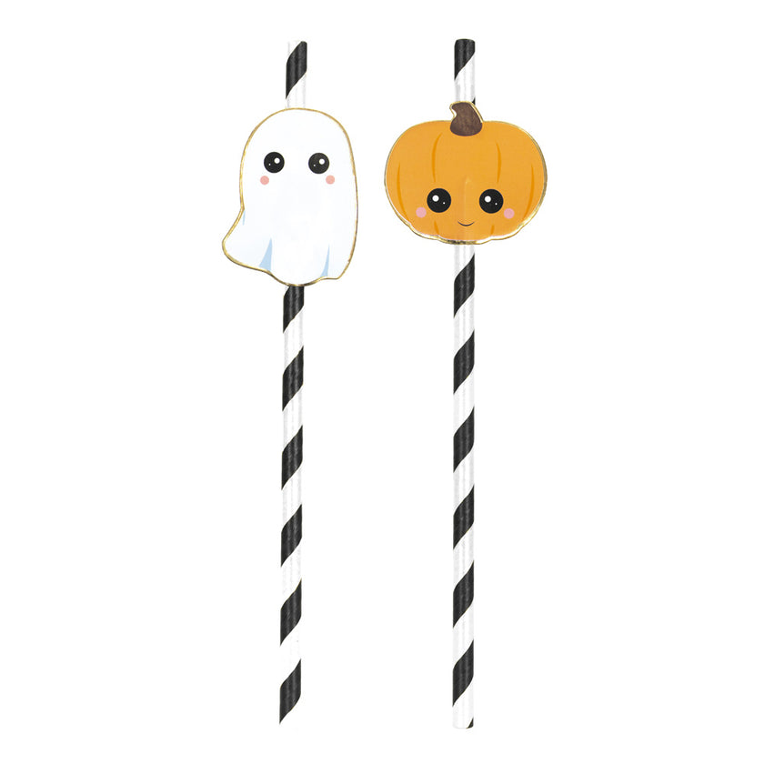 SET 10 PAILLES RAYEES NOIRES ET BLANCHES SWEETY HALLOWEEN