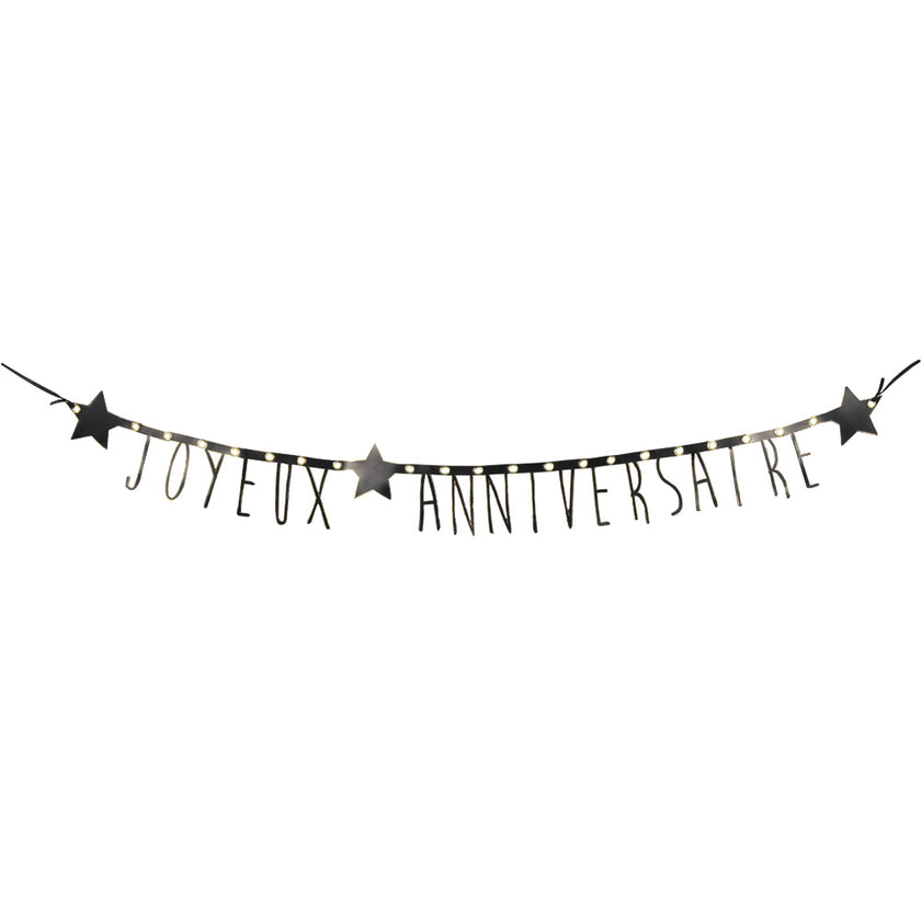 GUIRLANDE LETTRES NOIRES ET OR JOYEUX ANNIVERSAIRE 1.60M