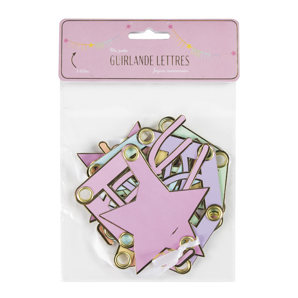 GUIRLANDE LETTRES MULTI ET OR JOYEUX ANNIVERSAIRE 1.60M