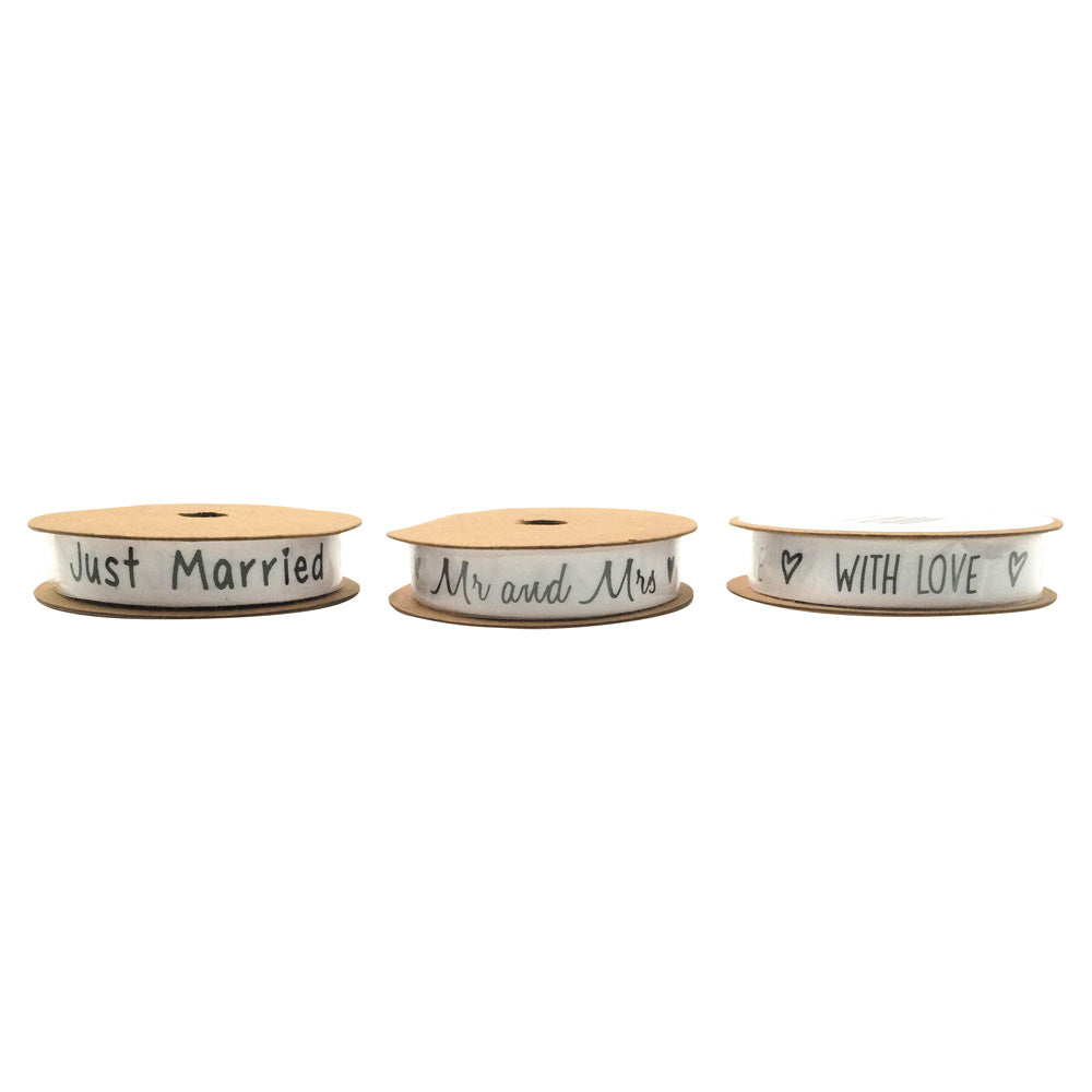 SET DE 3 ROULEAUX DE RUBAN IMPRIME MARIAGE