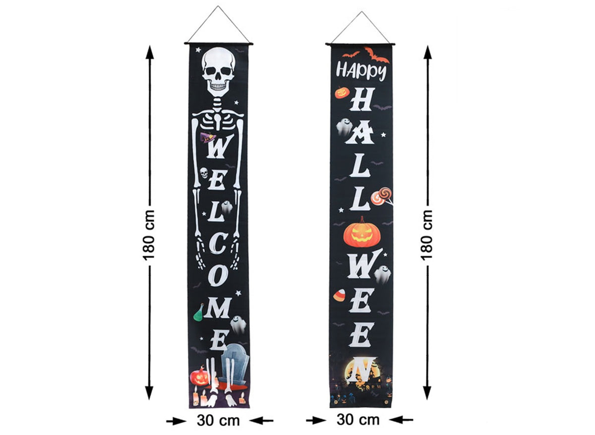 lot de 2 bannières halloween squelette noir 180x30cm