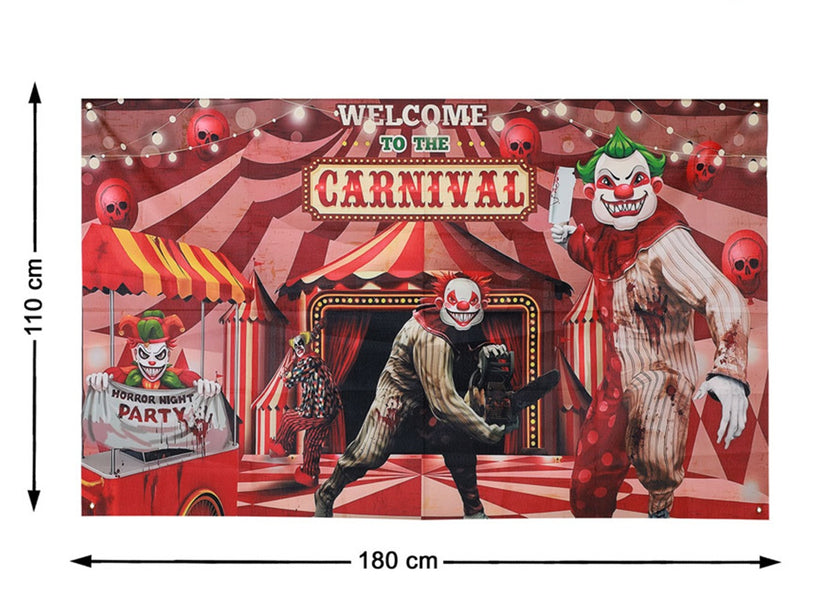 mur d'image photocall motifs clowns d'horreur 1.8x1.1m