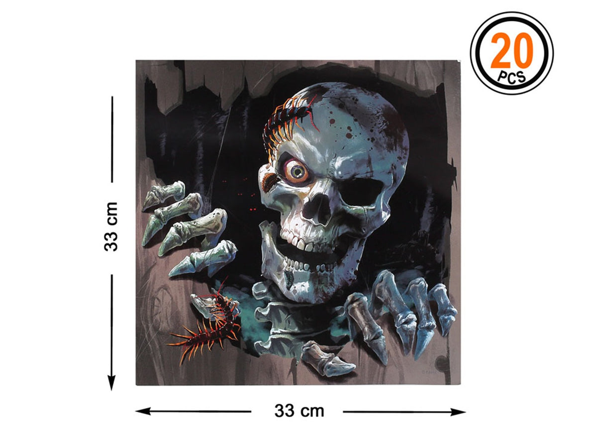 lot de 20 serviettes squelette halloween en papier 33x33cm