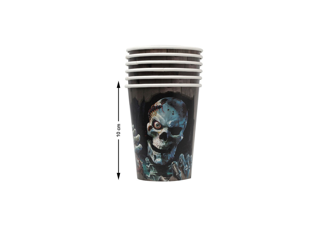 lot de 6 verres squelette halloween en carton 9cm