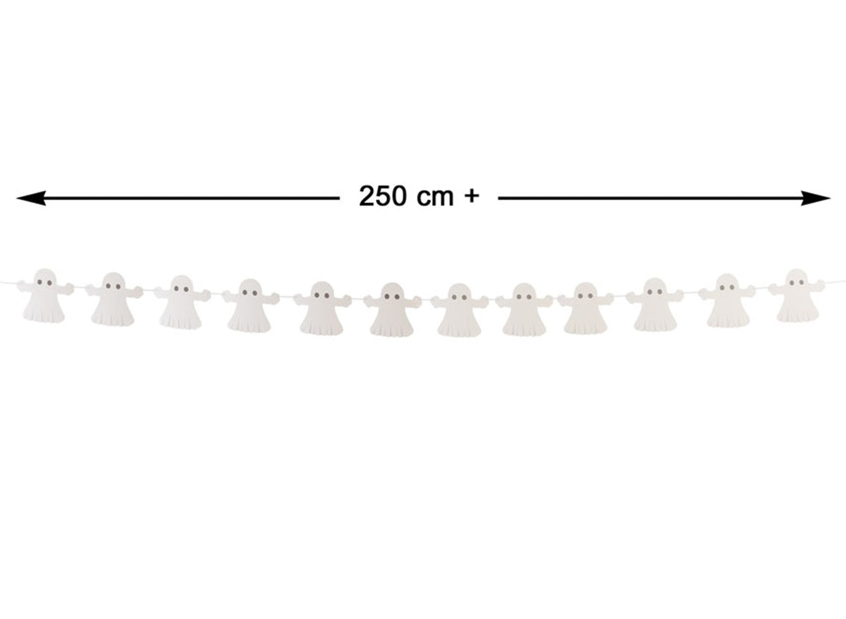 guirlande halloween 12 fantômes blanc en carton 2.5m