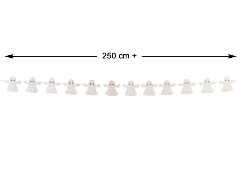 guirlande halloween 12 fantômes blanc en carton 2.5m