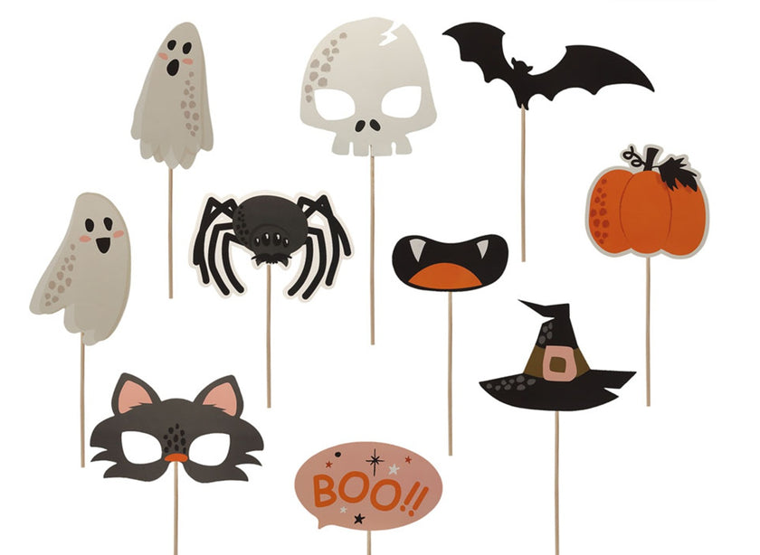 lot de 10 masques photoprops halloween mix 25cm
