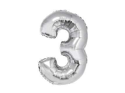 ballon chiffre 3 en aluminium argent 80cm