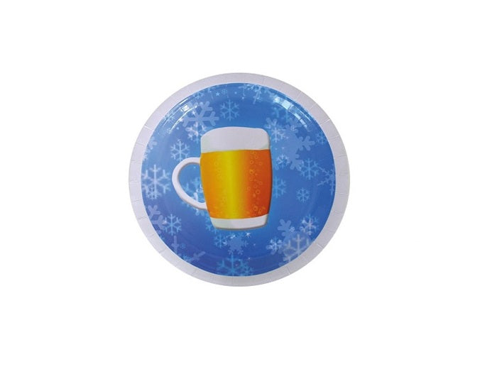 lot de 8 assiettes bleu motif bière en carton 23cm