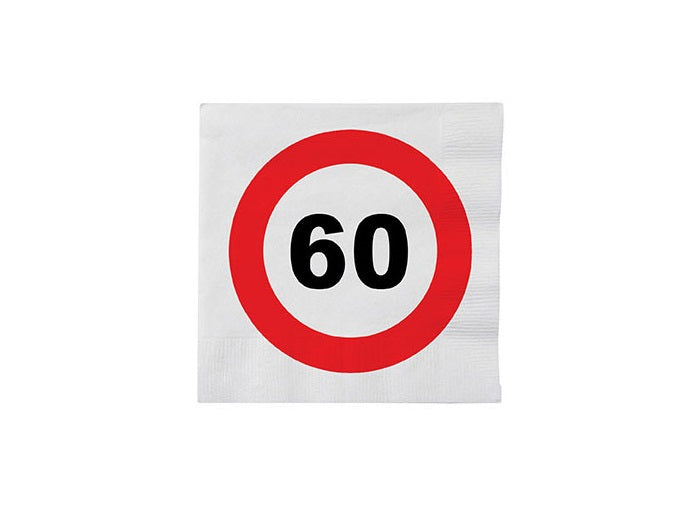lot de 16 serviettes 60 ans en papier 33cm
