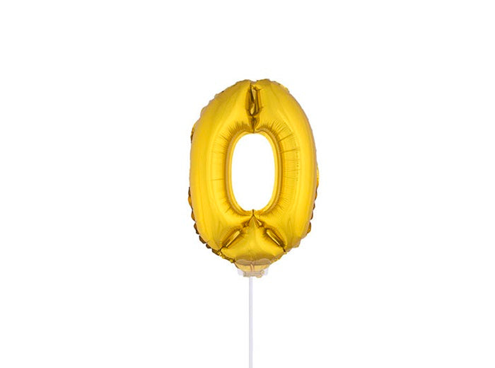 ballon chiffre 0 en aluminium avec bâton or 40cm
