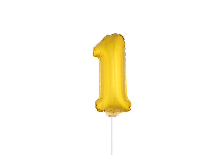 ballon chiffre 1 en aluminium avec bâton or 40cm