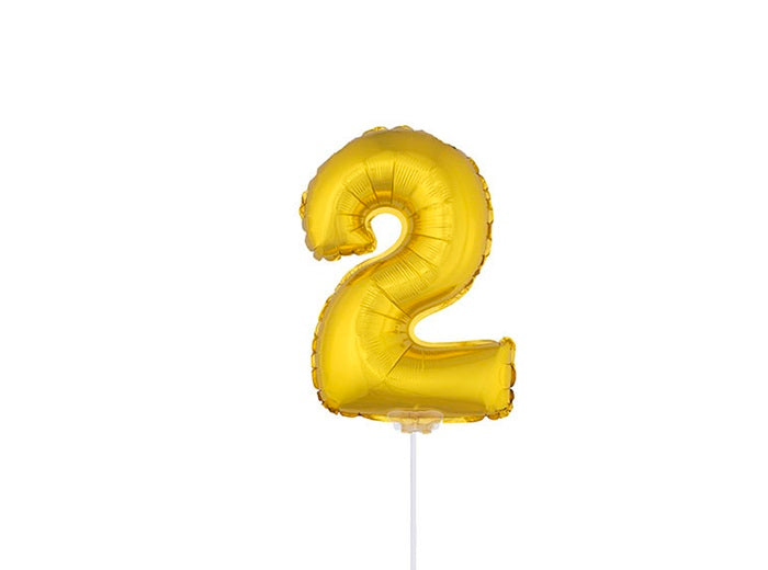 ballon chiffre 2 en aluminium avec bâton or 40cm