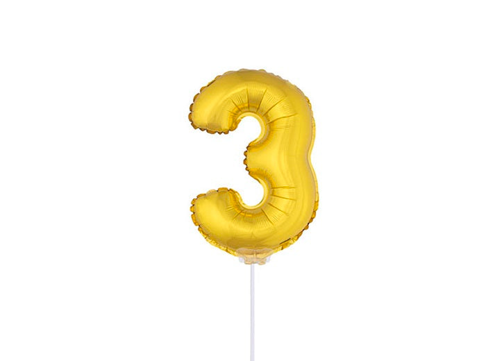 ballon chiffre 3 en aluminium avec bâton or 40cm