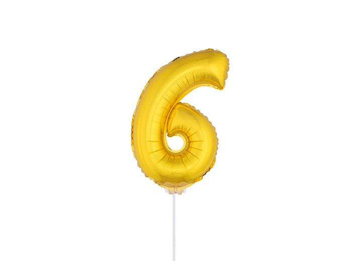 ballon chiffre 6 en aluminium avec bâton or 40cm
